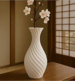 Resim Spiral Elegans Vazo, Çizgili Vazo Dekoratif Çiçeksiz Pinterest Hediyelik, Dekoratif 3d Baskı Vazo Beyaz 