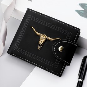 Resim Erkekler için Premium Siyah Cüzdan, Altın Geometrik Kafatası Tasarımı – Kabartmalı Mahkeme Stili, Çoklu Kredi Kartı Yuvaları, Çıtçıt Kapatma – Şık Beyefendiler için Mükemmel Hediye, İş Aksesuarı | Kabartmalı Kafatası Cüzdan | Altın Tonlu Donanım 