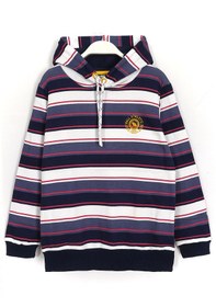Resim Dobakids Çizgili Nakış Detaylı Kapüşonlu Erkek Çocuk Sweatshirt 1970 Çok Renkli 