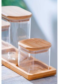 Resim Acar Malibu Bambu Standlı 3 Lü Borosilikat Cam Baharatlık Seti Şeffaf 