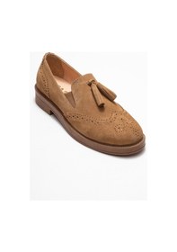 Resim Luvishoes Luvi Shoes Alex Toprak Süet Hakiki Deri Püsküllü Lastikli Kadın Loafer Ayakkabı Toprak 