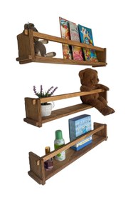 Resim RealWood Ahşap Dekoratif Çocuk Odası Rafı, Mutfak Rafı, Montessori Kitaplık 3'lü Raf 40 Cm. 