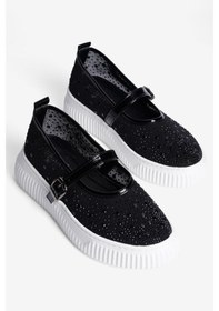 Resim Mubiano Kadın Taşlı Sneaker Babet Bantlı Günlük Şık Novira Siyah 