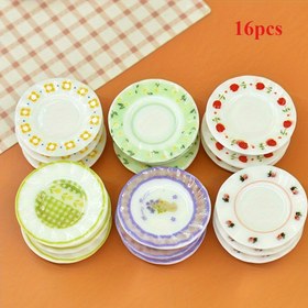 Resim 16 adet Minyatür Tatlı Tabak Seti, Bebek Evi Dekoru için Rastgele Çeşitlendirilmiş Reçine Kaplar, Kendin Yap El Sanatları, Oyuncak Yiyecek Aksesuarları, Masaüstü Sergileme - Plastik, Elektrik Gerektirmez 