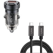 Resim LivX Transparent 45W PD/QC Mini Araç şarj Cihazı ve 50cm Hızlı Şarj Ve Data Kablosu 