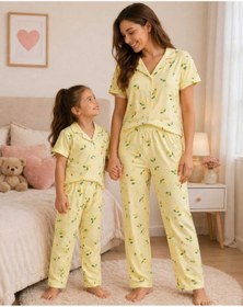 Resim ARN HOMEWEAR limon desenli anne kız kombini milan pijama takımı (bir takım fiyatıdır) 