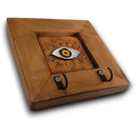 Resim Toprakana Art Nazar Boncuğu Göz Seramik Anahtarlık Duvar Pano 14,5x14,5x2,5cm Çerçeveli 