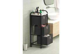 Resim Dehalimited Üç Sepetli Frenli Tekerlekli Elbise Çamaşır Sepeti - Banyo Dolabı Kirli Sepetli Banyo Düzenleyici Dolap 