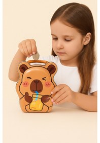 Resim Hayvan Figürlü Kilitli Metal Kumbara Turuncu 