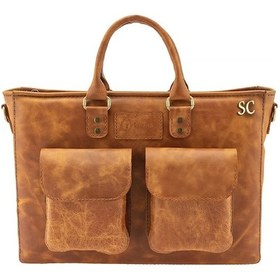 Resim Kişiye Özel %100 Deri Rainbow Evrak / Laptop Çantası - Camel 