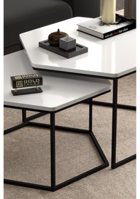 Resim Orta Sehpa Altıgen İkili Lüx Beyaz Çok Renkli 