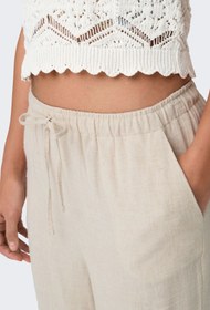 Resim Only Kadın Minimalist Keten Bol Paça Pantolon - Rahat ve Şık - Bej / S 