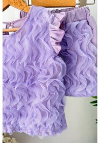 Resim Turuncu Gardrop 3-10 Yaş Kabartma Tül Detay Şort Etekli Kız Çocuk Takım Lila Lila 