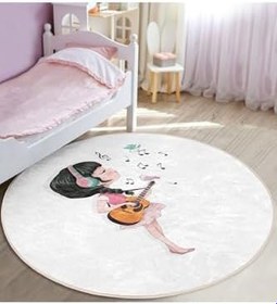 Resim RealHomes Fashion Pop Art Tasarımlı Çocuk & Genç Odası Makinede Yıkanabilir Kaymaz Taban Yuvarlak Kadife Halı HaliYuvC-Comfort-705, 180 x 180 