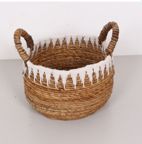 Resim Avanos Doğal Abaka El Yapımı Yuvarlak Kulplu Sepet 35x32x32 Cm Bej 