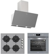 Resim Silverline Gri Cam Ankastre Set BO6502S02 Fırın, CS5700E6S01 Ocak, 3457 SOHO 60 cm Davlumbaz 