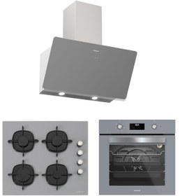 Resim Silverline Gri Cam Ankastre Set BO6502S02 Fırın, CS5700E6S01 Ocak, 3457 SOHO 60 cm Davlumbaz 