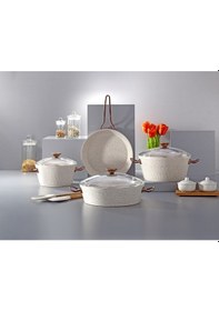 Resim Milena 7 Parça Granit 18-22-26 Cm Tencere & 26cm Tava Set Beyaz 