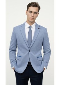 Resim Plus Scorpion Erkek Slim Fit Ceket Kol Yamalı Çift Yırtmaç Mikro Desenli Blazer Indigo 