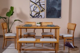 Resim HAZERAN İSKANDİNAV MASA TAKIMI, 4 SANDALYE 1 BENCH, 80X160 
