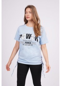 Resim Gabria Kadın Yan Büzgülü Baskılı T-Shirt B.Mavı Mavi 