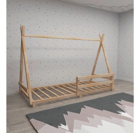 Resim Panda Doğal Ahşap Bebek ve Çocuk Montessori Karyola 