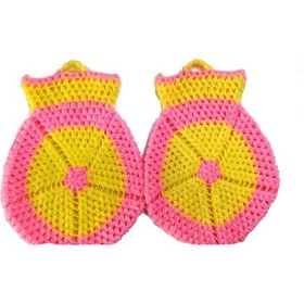 Resim El İşi Örme Pembe-sarı İkili Takım Banyo Lifi 