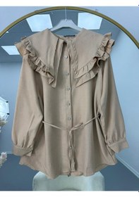 Resim Lovie Moda Fırfır Yaka Bağcıklı Tunik Bej 