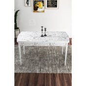 Resim Canisa Concept Kor Serisi 70X114 Açılabilir Beyaz Mermer Desenli Mutfak Masası, Yemek Masası 