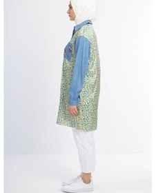 Resim Pureva Taş İşlemeli Tencel Ve Desen Kumaşlı Tunik - Desen - 3 Çok Renkli 