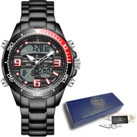 Resim Hanyang Siyah Kırmızı Lıge Marka Lüks Dijital Spor Izle Erkekler Için Çelik Bant Su Geçirmez Kronograf Çalar Saat Aydınlık Kuvars Kol Saati Erkek (Yurt Dışından) 