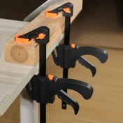 Resim 4 İnç Hızlı Çıkarma Ahşap İşleme Kelepçeleri - Dayanıklı Paslanmaz Çelik ve ABS Yapısı, Ağır Hizmet Tipi DIY Marangozluk ve El Sanatları için, Siyah ile Turuncu Kauçuk Tutacaklar, Pil Gerekmez 