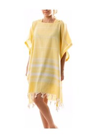 Resim %100 Pamuk Yetişkin Peştemal Panço Bornoz Plaj Havlusu Sarı L-xl Sarı 