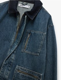 Resim Koton Pamuklu Oversize Uzun Kollu Fermuar Detaylı Denim Ceket İndigo Stone 5sam50024nd İndigo - Taş Çok Renkli 
