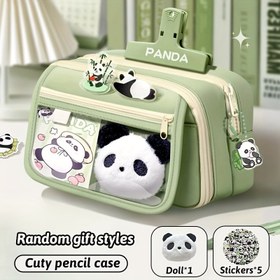 Resim Yedi Parça Panda Kalemlik Seti - Panda Cosas - Okul Malzemeleri - Panda Bebek Çıkartmaları ve Kalemlik Dahil - Okula Dönüş Malzemeleri 
