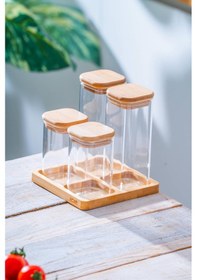 Resim Acar Malibu Bambu Standlı 4 Lü Cam Baharatlık Seti Kahverengi/şeffaf 