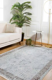 Resim Minimalist Açık Gri Eskitme Bej Yunan Anahtar Bordürlü Halı - SH1210GB - Yuvarlak 300x300cm 
