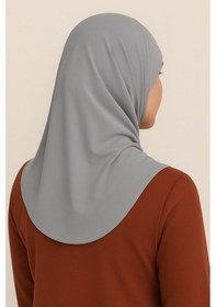 Resim Mim Eşarp Pileli Tesettür Hijab Hazır Eşarp Gri 