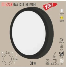 Resim Cata Ct 5238 30 W Sıva Üstü LED Spot Beyaz Işık 6400K 