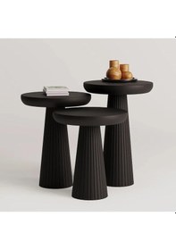 Resim 3 Lü Siyah Set Kalın Fitilli Mantar Yan Sehpa Modern 