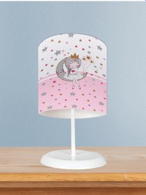 Resim Mekta Home Bebek Ve Çocuk Odası Ayda Oturan Prenses Kız Desenli Pembe Abajur 