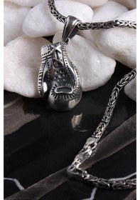 Resim Omar Silver Erkek Kral Zincirli Boks Eldiveni Model Gümüş Kolye 