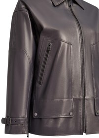 Resim Derimod Rosalin Kadın Gri Gömlek Yaka Oversize Deri Mont 25WGE5327MP 