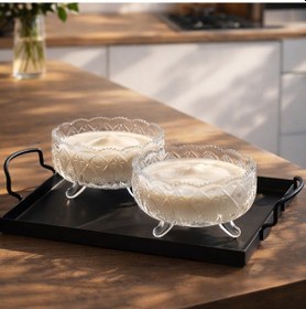 Resim Porsima Rygx074-2 Dream Bowl 6lı Ayaklı Cam Kase Puding Tatlı Ve Dondurma Kasesi Lokumluk Şekerlik Kase Seti Çerez Kasesi 11x11cm Şeffaf Cam 