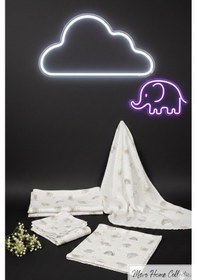 Resim More Home Müslin Bezi Set 5 Parça % 100 Pamuklu Filli Bulutlu Açık Gri 