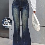 Resim Kadınlar İçin Yüksek Bel Flare Tayt - Düğme Detaylı İmitasyon Denim Desenli Esnek Pantolon, Her Mevsime Uygun Makinede Yıkanabilir Şeffaf Olmayan Denim Tarzı Alt Giyim, Günlük ve Resmi Kıyafetler için Rahat Kesimli Leggingler 