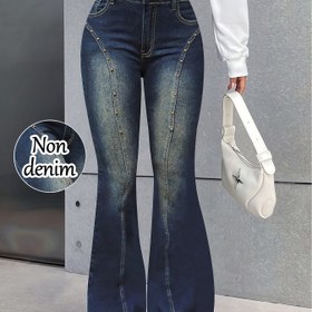 Resim Kadınlar İçin Yüksek Bel Flare Tayt - Düğme Detaylı İmitasyon Denim Desenli Esnek Pantolon, Her Mevsime Uygun Makinede Yıkanabilir Şeffaf Olmayan Denim Tarzı Alt Giyim, Günlük ve Resmi Kıyafetler için Rahat Kesimli Leggingler 
