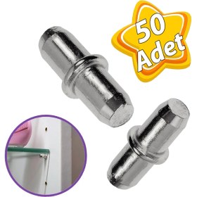 Resim Glaswen Metal Halkalı Raf Pimi Cam Ahşap Metal Raf Tutucu Çivisi Mobilya Dolap Pimi (50 Adet) 