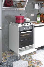 Resim Kenzlife Ankastre Modülü Kabini Krom Byz Fırın Ocak Dolabı Kapaklı Ayaklı Sabit Tabla 