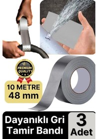 Resim 3 Adet Ekstra Güçlü Dayanıklı Su Geçirmez Sızdırmaz Yalıtım İzolasyon Gri Tamir Bandı 10 Mt 48 Mm 